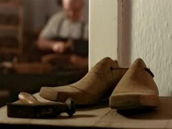 HD DOLLY: Traditional Shoemaker Workshop Stock Footage