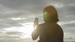 selfie with sunset Stock Footage