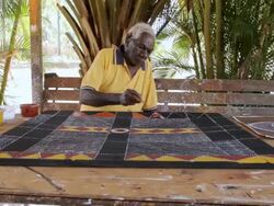 MS View of Frontal of aboriginal man painting tiwi art / Northern Territory, Australia Stock Footage
