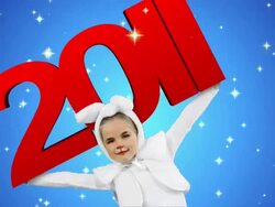 White rabbit dancing with 2011 year sign Stock Footage