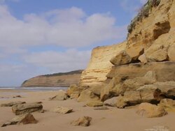 MS Shot of Sunlight playing on cliffs at Jan Juc Beach / Jan Juc, Victoria, Australia Stock Footage