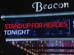 ATMOSPHERE: signage at The 6th Annual Stand Up For Heroes Presented by The New York Comedy Festival and The Bob Woodruff Foundation Stock Footage