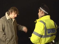Alcohol Breathalyser breath test for Drink Driving by Policeman Stock Footage