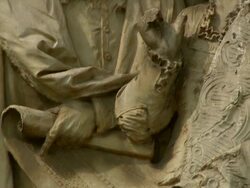 CU TU Leonard da Vinci Statue / Milan, Italy Stock Footage