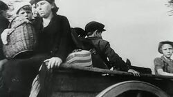 1940 B/W MONTAGE Refugees fleeing the German Army in World War II following invasion / France Stock Footage