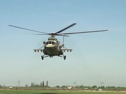 Helicopter landing. Stock Footage