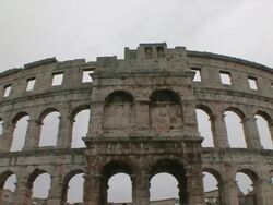 CU TD Ancient Roman colosseum / Pula,  Croatia     Stock Footage