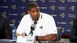 Michael Sam, the first openly gay player drafted by an NFL team was confident and engaged Tuesday as he was formally introduced by the St. Louis Rams.  (May 14) News Clip