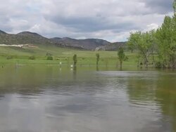 HD video flooded street and sign Colorado Chatfield State Park Stock Footage