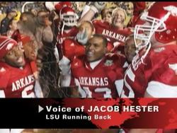 Arkansas beat number-one LSU in triple overtime, 50-48. The Razorbacks sealed the win, when Matteral Richardson intercepted a 2-point conversion attempt by LSU quarterback Matt Flynn. (Nov. 23) Instructional Video
