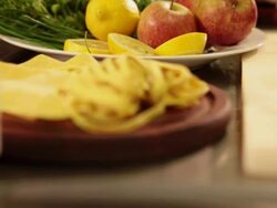 MS PAN Chef at his preparation table at the kitchen pasta and fruits / Sao Paulo, Brazil Stock Footage