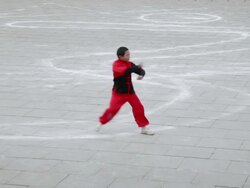 MS Boy Performing Wushu during chinese spring festival in Tang Paradise  AUDIO  / xi'an, shaanxi, china Stock Footage