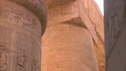 Egyptian hieroglyphics decorate the pillars of Karnak Temple. Stock Footage