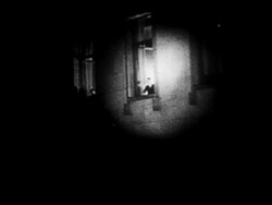 B/W 1933 low angle long shot spotlight on Hitler saluting from window / Hitler appointed as chancellor Stock Footage