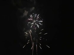 MS View of fireworks shooing in all directions in Omagari's sky / Daisen, Akita, Japan Stock Footage