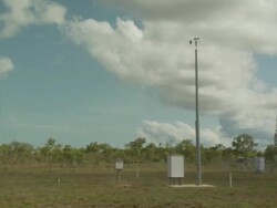 Anemometer, communications tower and Non Directional Beacon (NDB) antenna, Mungalalu Truscott Airbase, WA, Australia Stock Footage