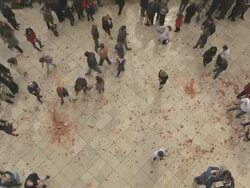 MS Broken clay jugs laying at town square esplanade on easter celebration AUDIO / Kerkyra, Corfu, Greece Stock Footage