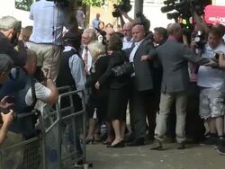 Rolf Harris arrives at Southwark Crown Court for sentencing on 4th July 2014 in London, England. Stock Footage