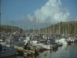 WA boats moored in Dartmouth and Kingswear yacht marina, Devon, England Stock Footage