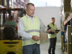Warehouse Supervisor Scans Codes With Smartphone Stock Footage