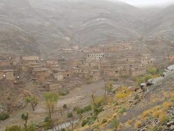 WS View of rock buildings in atlas mountain side / Marrakech, Tensift, Morocco  Stock Footage