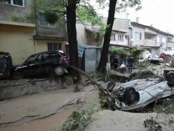 Houses and streets destroyed after heavy rains in Varna Bulgaria Stock Footage