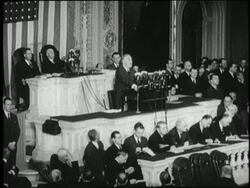 U.S. President Franklin D. Roosevelt delivers his 1943 State of the Union Address to Congress during World War II. News Clip