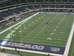  TD Video screen and field in Cowboys Stadium during pre-game preparations / Arlington, Texas, United States Stock Footage