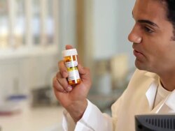 "PAN hispanic pharmacist consulting about prescription in pharmacy/Richmond,Virginia, USA" Stock Footage