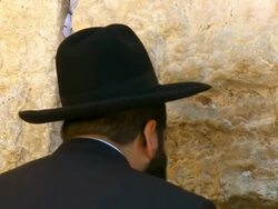 MS Orthodox Jew praying at Western Wall in old city / Jerusalem, Judea, Israel Stock Footage