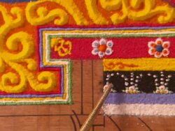 CU ZO Monk working on details of mandala  / Kathmandu, Central, Nepal Stock Footage