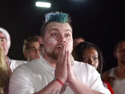 Super Slow Motion HD - Fan praying then cheering goal Stock Footage