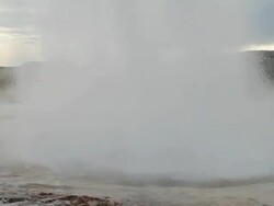 MS Shot of strokkur geyser erupting / Porvaldseyri, Sudhurland, Iceland Stock Footage