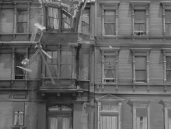 Model buildings collapse in earthquake Stock Footage