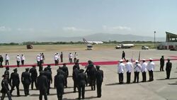 CLEAN : Frances Hollande arrives in Haiti News Clip