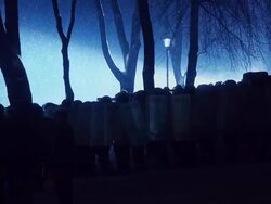 Riot police formation at night Stock Footage
