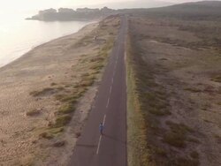 Man walking on street aerial view Stock Footage