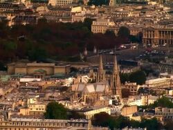 Aerial WS Eglise St-Dominique and Assemblee Nationale with Hotel Crillon, Place de la Concorde and Obelisk of Luxor in background on right / Paris, France Stock Footage