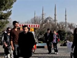 TEA AND CORN SELLERS NEAR BLUE MOSQUE Stock Footage