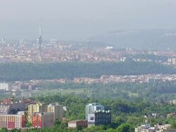 WS AERIAL View of city with television tower / Prague, Czech Republic Stock Footage