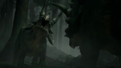 Triceratops battle in a prehistoric forest in a computer generated animation. Stock Footage