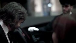 Celebrity couple step out of limousine and sign autographs for fans on red carpet at awards show Stock Footage