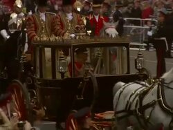 HM Queen Elizabeth II, and Prince Philip, Duke of Edinburgh at the Royal Wedding Procession Cenotaph Whitehall at London England. (Footage by WireImage Video/GettyImages) Stock Footage