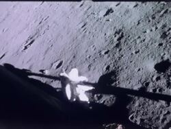 Apollo 12 astronaut on moon surface Stock Footage