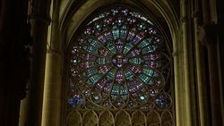Stained glass window in a gothic Cathedral Stock Footage
