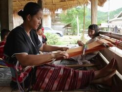 Karen women are weaving Stock Footage