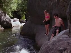 MS Shot of Leaping into swimming hole on beautiful summer day in Northern / Maine, United States Stock Footage