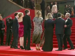 Enda Walsh, Aaron Johnson, Imogen Poots, Matthew Beard, Hannah Murray, Laura Hastings-Smith at the The Housemaid Red Carpet: Cannes Film Festival 2010 at Cannes . (Footage by WireImage Video/GettyImages) Stock Footage