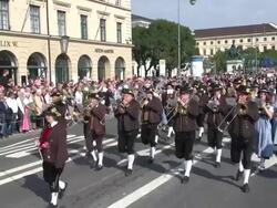 MS Shot of traditional costume parade in Oktoberfest / Munich, Bavaria, Germany Stock Footage