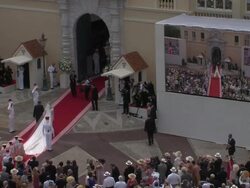 Princess Charlene of Monaco and Michael Kenneth Wittstock at the Monaco Royal Wedding: Religious Ceremony Arrivals at Monaco . (Footage by WireImage Video/Getty Images Entertainment Video) Stock Footage
